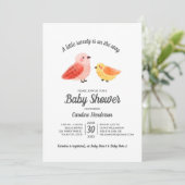 Handgemalte Watercolor Bird Baby Dusche Einladung (Stehend Vorderseite)
