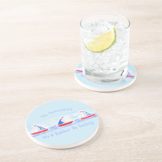 Handgemalte Watercolor Segelboote segeln eher Getränkeuntersetzer (Seite)