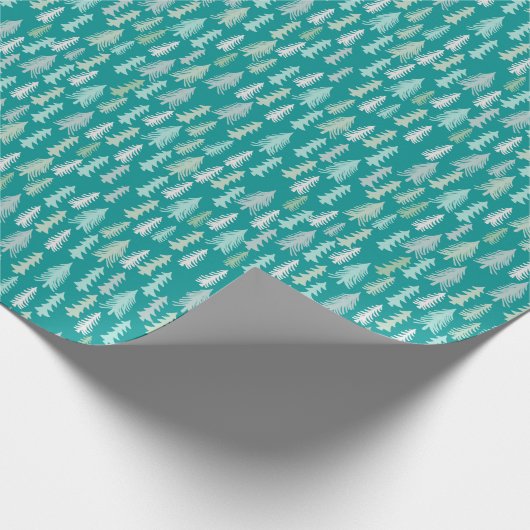 Handgemalte Weihnachtsbaumen Aqua White Blue Aquam Geschenkpapier (Ecke)