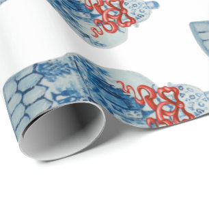 Handgemalte Weihnachtsblauer und Weiße Ingwer Jar Geschenkpapier