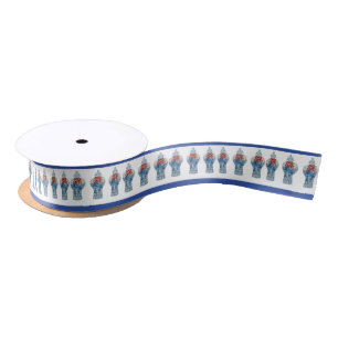 Handgemalte Weihnachtsblauer und Weiße Ingwer Jar Satinband