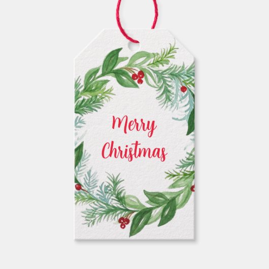 Handgemalte Weihnachtsfeiertage-Grüntöne in Aquare Geschenkanhänger (Vorderseite)