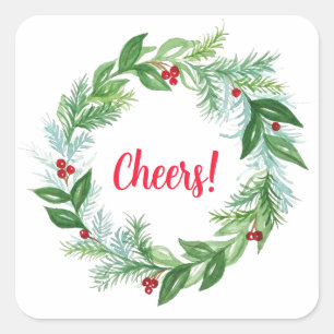 Handgemalte Weihnachtsfeiertage Wreath Quadratischer Aufkleber