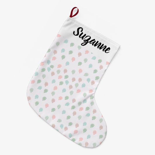 Handgemalte Weihnachtskiefer Cones Multicolor Großer Weihnachtsstrumpf (Vorderansicht (hängend))