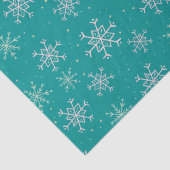 Handgemalte Weiß & Aqua Schneeflocken auf Aquamari Seidenpapier (Detail)