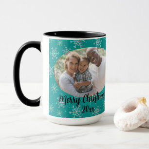 Handgemalte Weiß & Aqua Schneeflocken auf Aquamari Tasse