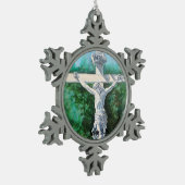 Handgemalte Weiße CRUCIFIX Schneeflocken Zinn-Ornament (Links)
