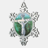 Handgemalte Weiße CRUCIFIX Schneeflocken Zinn-Ornament (Rechts)