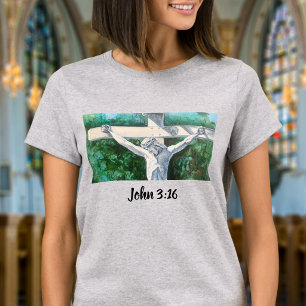Handgemalte Weiße kreuzen mit Jesus T-Shirt