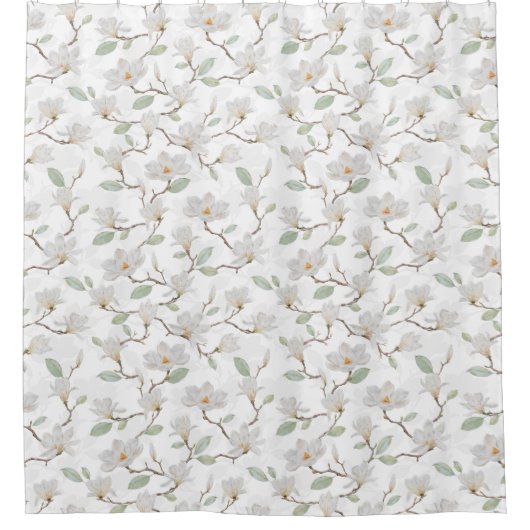 Handgemalte weiße Magnolia auf Alabaster White Duschvorhang (Vorderseite)