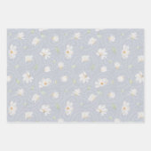 Handgemalte weiße Magnolia auf Pastellblau Geschenkpapier Set (Vorderseite 3)