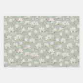 Handgemalte weiße Magnolia auf Pastellgrün Geschenkpapier Set (Vorderseite 2)