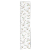 Handgemalte weiße Magnolia auf Weiß Kurzer Tischläufer (Vorderseite)