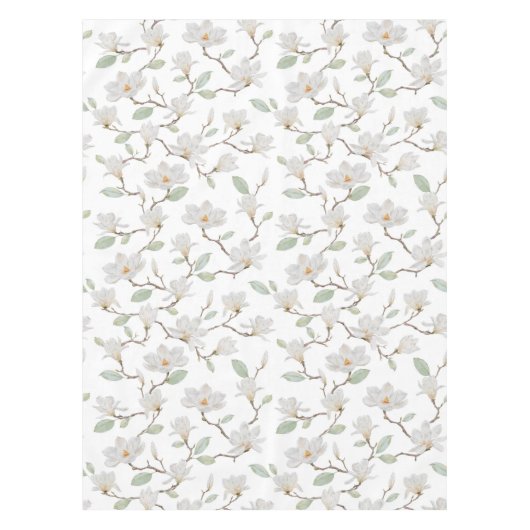Handgemalte weiße Magnolia auf Weiß Tischdecke (Vorderseite)