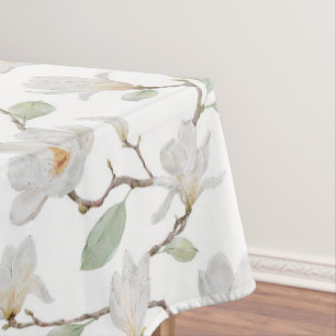 Handgemalte weiße Magnolia auf Weiß Tischdecke