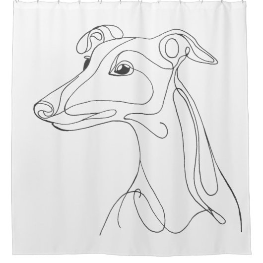 Handgemalte Windhund-Linienkunst Duschvorhang (Vorderseite)