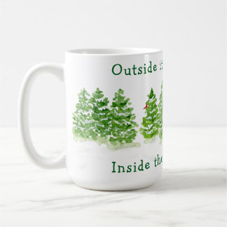 Handgemalte Winterbäume Draußen Schnee Feuer Glühe Kaffeetasse
