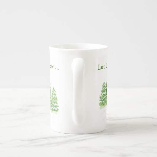 Handgemalte Winterbäume lassen es schnee. Porzellantasse (Rückseite)