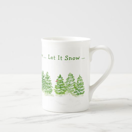 Handgemalte Winterbäume lassen es schnee. Porzellantasse (Rechts)