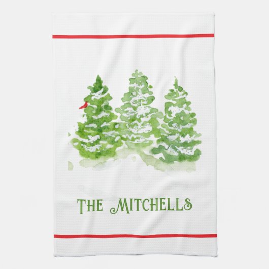 Handgemalte Winterbaumen PERSONALISIEREN NAME Geschirrtuch (Vertikal)