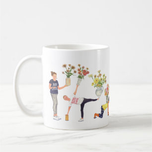 handgemalte Yoga- und Zinnia-Posen auf einer Tasse