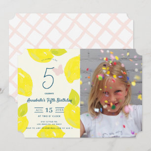 Handgemalte Zitrone und Pink Karo Foto Geburtstag Einladung