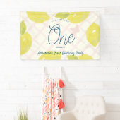 Handgemalte Zitrone und Pink-Karo zum ersten Gebur Banner (Insitu)