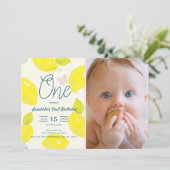Handgemalte Zitrone und Pink-Karo zum ersten Gebur Einladung (Stehend Vorderseite)