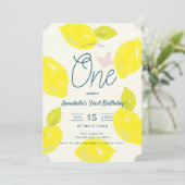 Handgemalte Zitrone und Pink-Karo zum ersten Gebur Einladung (Stehend Vorderseite)