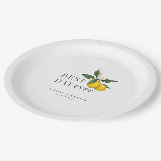 Handgemalte Zitronen mit Blume Hochzeit Pappteller (Schrägansicht)