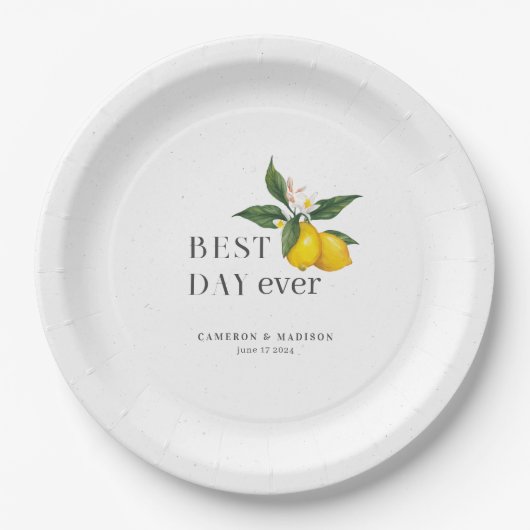 Handgemalte Zitronen mit Blume Hochzeit Pappteller (Vorderseite)