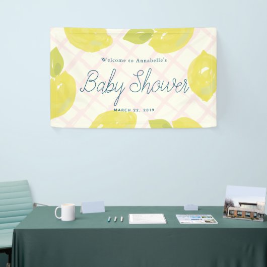 Handgemalte Zitronen und rosa Karos Kinderdusche Banner (Messeveranstaltung)