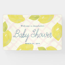 Handgemalte Zitronen und rosa Karos Kinderdusche Banner