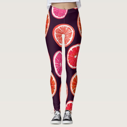 Handgemalte Zitrusfrüchte, dunkles Muster Leggings (Vorderseite)