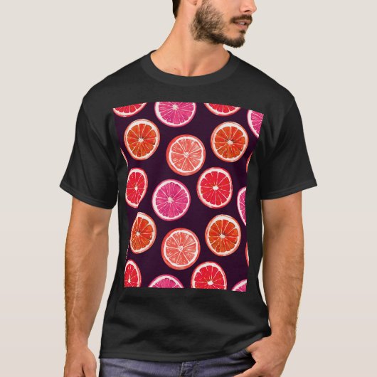 Handgemalte Zitrusfrüchte, dunkles Muster T-Shirt (Vorderseite)