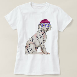 Handgemalter Dashing Dalmatiner Gepunktet Hund T-Shirt