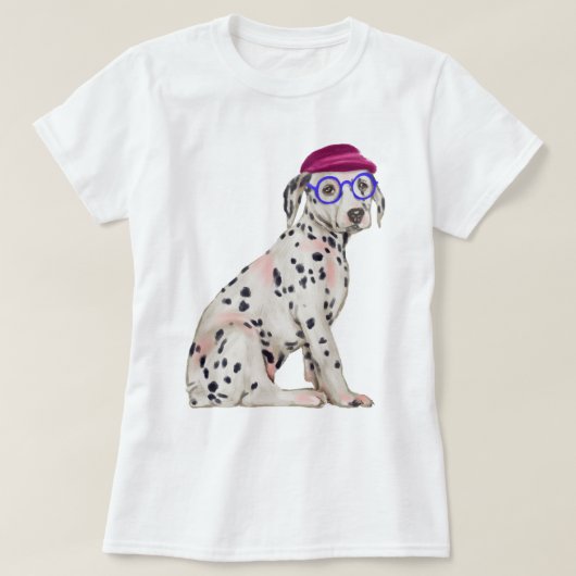 Handgemalter Dashing Dalmatiner Gepunktet Hund T-Shirt (Design vorne)