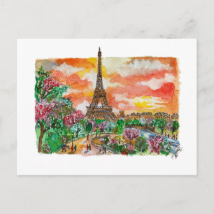 Handgemalter Eiffelturm Paris Aquarell-Kunst Postkarte