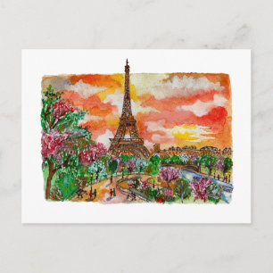 Handgemalter Eiffelturm Paris Aquarell-Kunst Postkarte