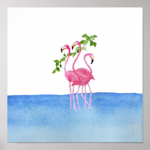 Handgemalter Flamingo des eleganten rosa Aquarells Poster