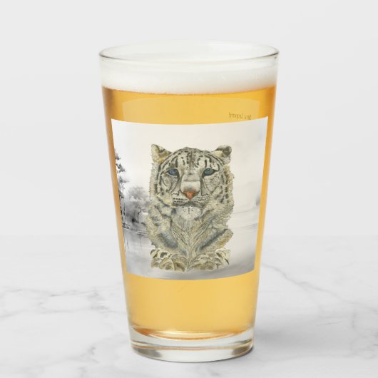 Handgemalter gefährdeter Schneeleopard Glas (Vorne (Gefüllt))