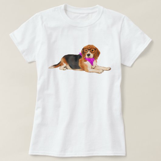 Handgemalter Hipster Beagle Hund T-Shirt (Design vorne)