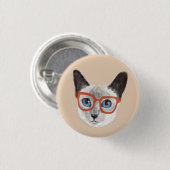 Handgemalter Hipster Siamese Katzenbrille tragen Button (Vorne & Hinten)
