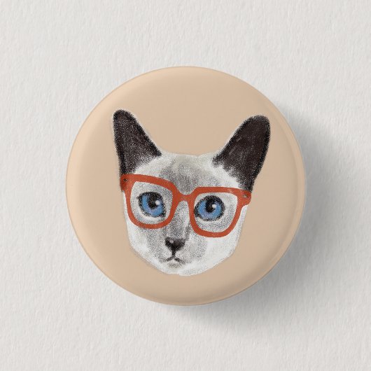 Handgemalter Hipster Siamese Katzenbrille tragen Button (Vorderseite)