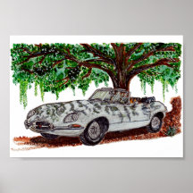Handgemalter Jaguar E-Type Cabrio Aquarell