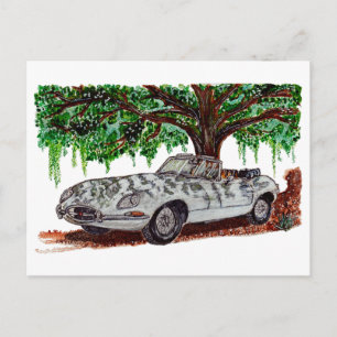 Handgemalter Jaguar E-Type Cabrio Aquarell Postkarte