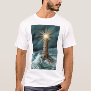 handgemalter Leuchtturm Ozean T-Shirt