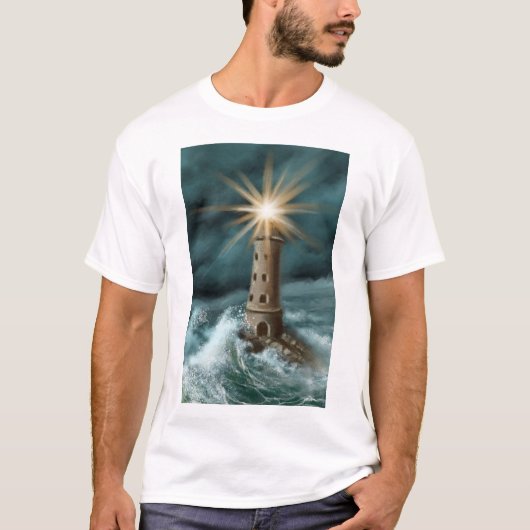 handgemalter Leuchtturm Ozean T-Shirt (Vorderseite)