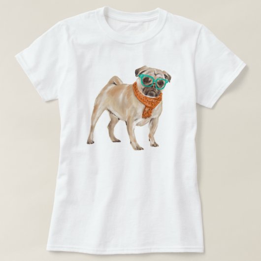 Handgemalter Mops Bulldog T-Shirt (Design vorne)