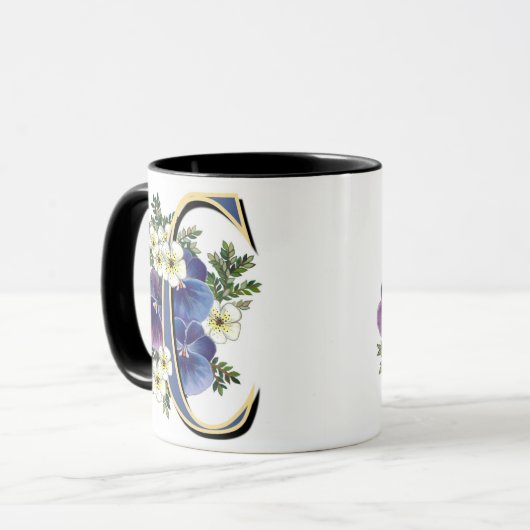 Handgemalter Pansy IInitial - C Tasse (Vorderseite Links)
